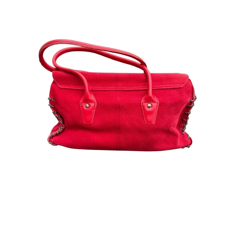 Laura Biagiotti‎ Satchel Bag Womens Medium Red Good Vintage Suede Chain